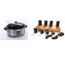 Нагреватель для камней HSH6+Набор массажных камней из базальта в коробке из бамбука (33шт.) H33TC
